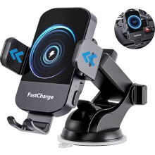 Car Phone Holder with Charging Function, 15W Fast Qi Wireless Charging Mount for Car, Dashboard and Air Vent Holder Comp