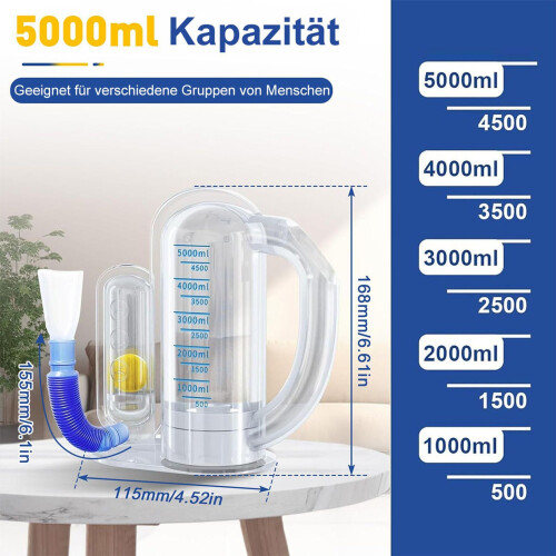 Lung Trainer, 5000 ml Breathing Exerciser with Ball Flow Indicator and Scale, for Speech Therapy and Lung Function Train 1