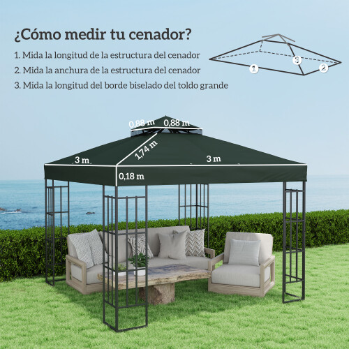 Outsunny Techo de Repuesto Verde 300 x 300 cm 2