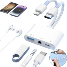3-in-1 USB-C-auf-3,5-mm-Kopfhöreradapter mit Ladeanschluss, OTG-Audiokonverter für iPhones und USB-C-Telefone