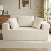 Sofá cama convertible 2 en 1, plegable y de pana, cama ovalada independiente para invitados con 3 almohadas, ideal para espacios pequeños.