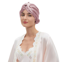 Bonnet de nuit élégant en soie, enveloppe de cheveux-Rose pâle