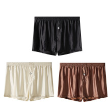 3Pcs Men Ice Silk Smooth Solid Boxer Shorts-Brown black L