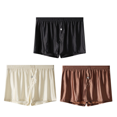 3Pcs Men Ice Silk Smooth Solid Boxer Shorts-Brown black L
