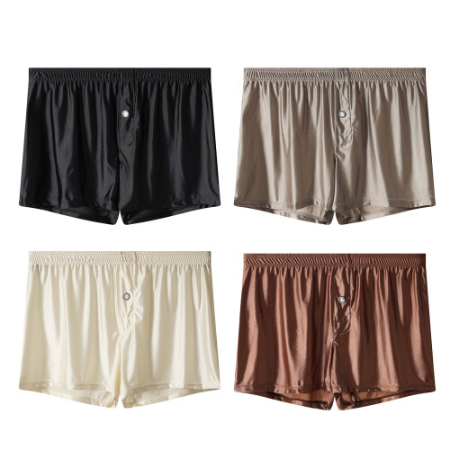 3Pcs Ice Silk Panties Smooth Trunk Solid Boxer-Brown black L 1
