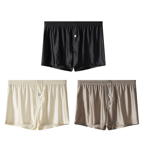 3Pcs Men Ice Silk Smooth Solid Boxer Shorts-Black gray XL