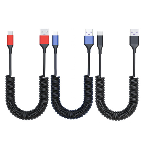Elastic Coiled USB C Charging Cable Stretchable Up To 150cm-Red 1