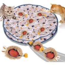2-in-1 automatisch kattenspeelgoed met mat en bal, oplaadbaar jachtspeelgoed voor binnen met licht en geluid