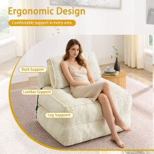 Sofá de suelo plegable de pana beige ultrasuave, sillón reclinable convertible ajustable y cama tipo lounge para espacios pequeños en el hogar