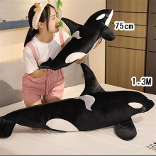 Gewichtetes Orca-Plüschtier, 75 cm großer Schwertwal, weiches Meerestier-Plüschtier für Kinder, grau und weiß