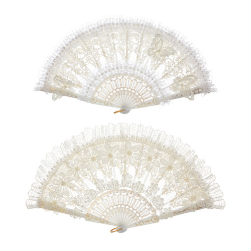 Witte kanten vouwventilator Bruiloft decoratieve-3942 1