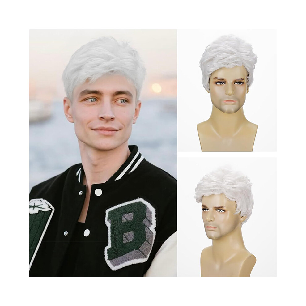 Stoyotu (C) Man Colorful Partial Notch Short Hair Banquet Clothing Match Chemical Fiber Wig Cocktail Party Man Headwear No Bangs Wig Cover