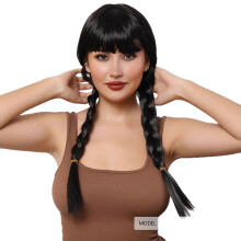Wednesday Addams Character Cos Wig TV Drama Wednesday Cosplay Headwear Long Hair Party Woman Match Straight Bangs Double Braids