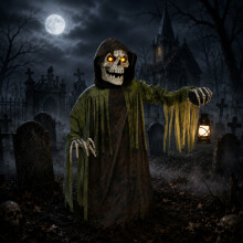 1.47m Tall Light up Corroded Rise Up Reaper Skeleton Halloween Animatronic Decoration