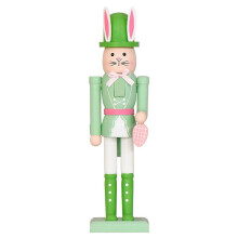 (Green) Easter Bunny Nutcracker Figurine Wooden Tabletop Decor Premium Handcrafted Wood. Desktop Focal-Point