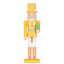 (Yellow) Easter Bunny Nutcracker Figurine Wooden Tabletop Decor Premium Handcrafted Wood. Desktop Focal-Point