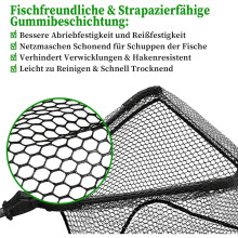 Fishing Landing Net Telescopic Rubber-Coated Foldable Durable Fish-Friendly Net for Pond and Carp Fishing