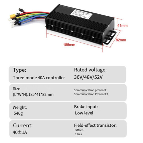 36/48V/52V E-Bike 40A 1500/2000W Three Mode Sine Brushless Controller for3655 2