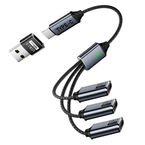 USB C Splitter 1 in 3 Out, USB C Adapter for Data Transfer and Charging, Multi Port USB C Splitter Cable, Durable Compac