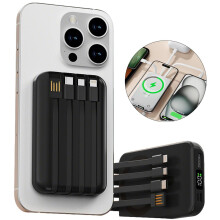 Magnetic Power Bank 20000mAh with Built-In Cables, 22.5W Fast Charging, USB-C and Lightning, Compatible with iPhone and