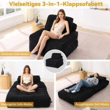 Sofá cama plegable convertible negro | Tumbona reclinable ultrasuave y ajustable para sala de estar, dormitorio y casas pequeñas