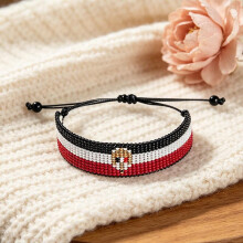 (Iraq, 16.5-28CM) Handmade Woven Flag Beaded Bracelet Adjustable Travel Souvenir World Cup Country Bracelet