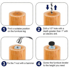 160 PCS M6 Thread Adjustable Furniture Levelers Screw in Chair Feet Adjustable Furniture Feet Leg Levelers
