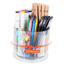2X 360-Degree Rotating Pencil Holder for Desk, 5 Slots Acrylic Desk Pencil Pen Organizer for Office School