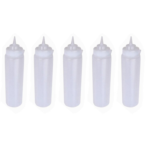 5X 250ml White Transparent Plastic Sauce Squeeze Bottle Dispenser with Cap