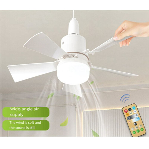 2X Socket Fan Light with Remote, Ceiling Fan with 3-Speeds, Dimmable LED, E27 Base, Cordless Light Socket Fan 2