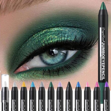 (Matches the image, 01) Smoky Dark Green Eyeshadow Pencil Stick Metallic Glitter 12 Colors Waterproof Pearlescent Highlighter Pen Makeup Tool
