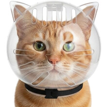 (S, -) Transparent Cat Muzzle, Adjustable Anti-Bite Astronaut Helmet for Grooming
