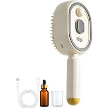 (Cream Colored, -) Perie electrică de păr cu abur, aparat de îndreptat părul portabil, antistatic pentru părul creț