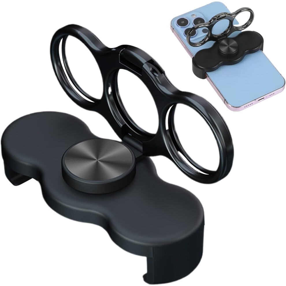 (, -) Phone Ring Holder, 360 Rotation Three-Finger Grip Stand For Cell Phone Black 5437706358350