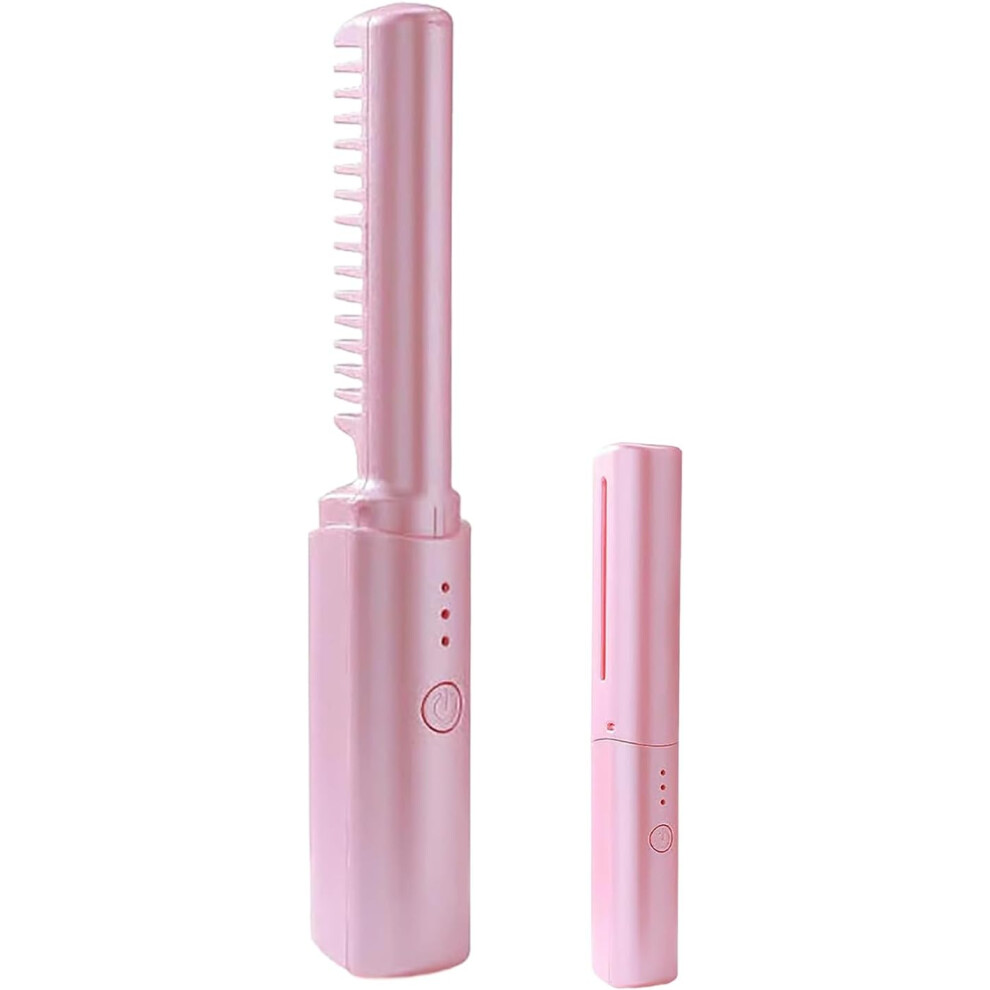 Oimg (Pink, -) Usb Rechargeable Ceramic Hair Straightening Brush, 3 Temps For Women
