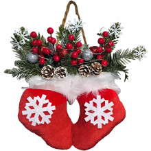 (Socks Wreath, -) Funkelnder Weihnachts Handschuh Kranz, LED, Mit Beeren, Kiefernzapfen, Deko