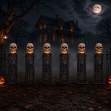 Pack of 2: 90cm x 1.2m Battery Powered Light Up Halloween Skull Fence with LEDs