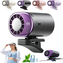 (Grey, -) Ventilador de coche con pantalla LED, 360 ajustable y recargable