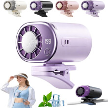 (Purple, -) Ventilador de coche con pantalla LED, 360 ajustable y recargable