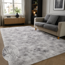 (160cm x 230cm (5ft 4" x 7ft 8"), Tie-Dye Light Grey/Silver) Anti Slip Shaggy Rug For Living Room Runner Carpet