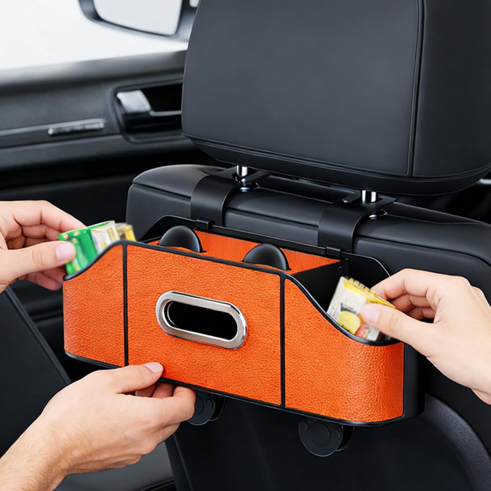 (Orange#Leather, -) Multifunctional Car Back Seat Storage Organizer, Cup Holder Tissue Box Orange 5437706374213