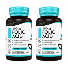 2x Nutravita Folic Acid Tablets 400ug - 400Vegan Tablets - 13 Month Supply