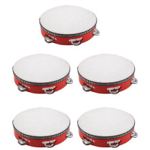 5pcs 8inch Musical Tambourine Tamborine Drum Round Percussion Gift for KTV Party Red