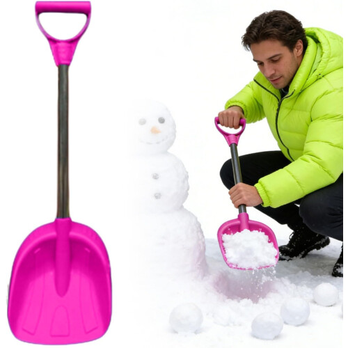 (Pink, -) Pala de nieve para niños con mango de acero, resistente