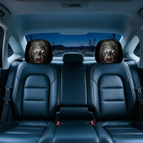 (Black#B, -) Funny Face Car Headrest Covers, Soft Polyester Seat Protector