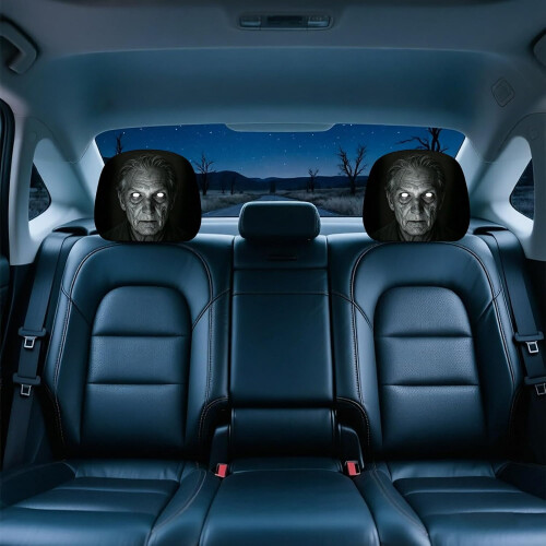 (Black#F, -) Funny Face Car Headrest Covers, Soft Polyester Seat Protector