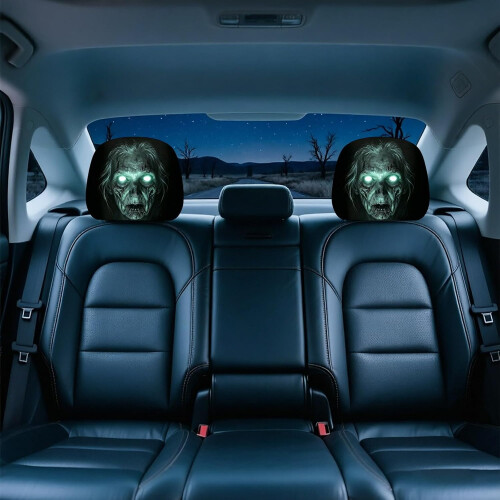 (Black#D, -) Funny Face Car Headrest Covers, Soft Polyester Seat Protector