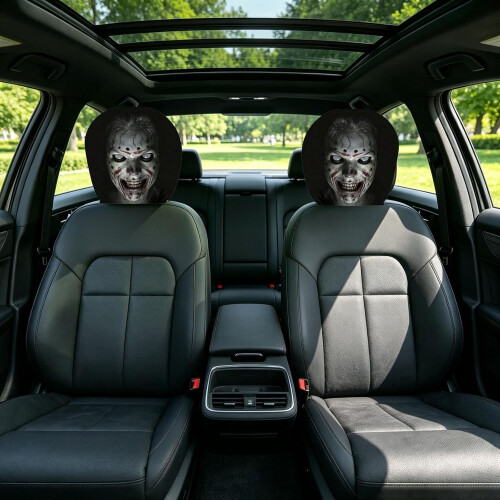 (Black#H, -) Funny Face Car Headrest Covers, Soft Polyester Seat Protector