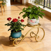 (Gold, -) Support plantes métal 2 niveaux, rond, intérieur extérieur