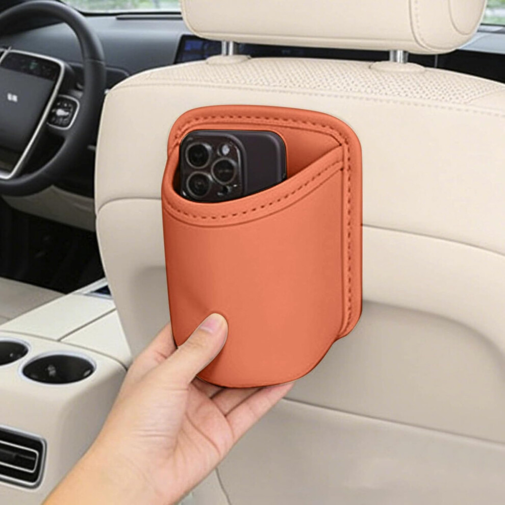 (Orange#S, -) Universal Leather Car Trash Can, Leakproof Hanging Back Seat Organizer Orange 5437706376576